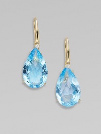 From the Ipanema Collection. Elegant faceted teardrops of soft blue topaz, each accented with a radiant diamond.Diamonds, 0.16 tcwBlue topaz18k yellow goldDrop, about 1Ear wireMade in Italy