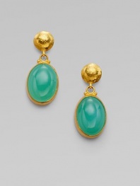 From the Laguna Collection. Vibrant green chalcedony glows in a setting of rich 24k gold.Green chalcedony 24k gold Length, about 1½ Post back Imported