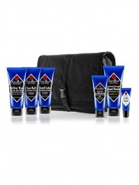 For the guy on the go. Contains six head-to-toe grooming products in a black micro-fiber bag. Makes a great starter kit. Beard Lube Conditioning Shave, 3 oz. All-Over Wash for Face, Hair and Body, 3 oz. Double Duty Face Moisturizer SPF 20, 1.5 oz. Face Buff Energizing Scrub, 3 oz Industrial Strength Hand Healer, 3 oz. Intense Therapy Lip Balm SPF 25, 0.25 oz. 
