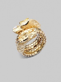 From the Naga Collection. Coiled 18K gold with signature dotting and double head design.18K gold Width, about ¾ Made in Bali