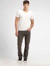 Handsome versatility for every man in overdyed, straight-leg Italian cotton chino. Five-pocket style 98% cotton/2% elastane Machine wash Made in USA 