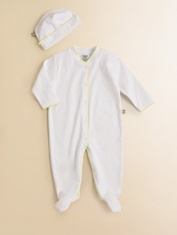 Crafted in heavenly soft pima cotton, this one piece trimmed with picot trim will be an instant favorite for crawling or walking.Front button closure Long sleeves Snap bottom Cotton Machine wash Imported Please note: Number of buttons may vary depending on size ordered. 
