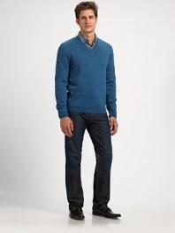 Slim-fitting knit pullover in soft, fine wool for a touchable, wearable feel.V-neckRibbed cuffs and hemWoolMachine washImported