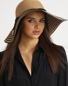 A glamourous design with a wide, striped brim and corded band. 90% toyo paper/10% cottonCorded band with goldtone, knot detailsBrim, about 5¾Hand washMade in USA of imported fabrics 