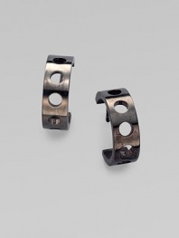 An edgy style with a perforated design. Brass or gunmetal finished brassLength, about 1Post backMade in USA