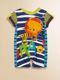 This sweet, colorful one-piece with adorable lion graphic will brighten up your little one's day.CrewneckShort sleeves with roll tab cuffsBack snapsCottonMachine washImported Please note: Number of snaps may vary depending on size ordered. 