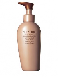 A gentle moisturizing emulsion for the face and body that promotes a gradual natural bronze color and dramatic silkiness with daily use. Creates subtle radiant color in a few days when applied daily. Maintains the beauty of a golden bronze glow longer when used each day on tanned skin. Absorbs quickly, moisturizers effectively, and leaves skin looking healthy and retexturized. Smooth emulsion evenly over face and body daily for best results.