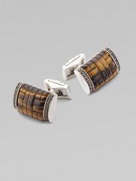 EXCLUSIVELY AT SAKS. Tiger's eye and smoky quartz details lend elegant texture to barrels of fine silver. From the Bedeg Collection SilverTiger's eyeQuartz½ wide Imported