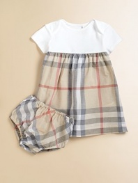 Charming checks add a splash of color to this A-line frock in plush cotton with matching bloomers.Envelope necklineShort sleevesPullover styleGathered waistCottonMachine washImported
