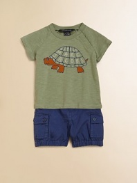 A delightful turtle is front and center on this fun design of ultra-soft cotton. Envelope style neckline for comfort and easeShort sleevesCottonMachine washImported
