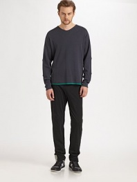 A finely-crafted, casual wear essential in textured stretch cotton with pop color detail at the hem.Crewneck97% cotton/ 3% spandexMachine washImported