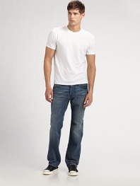 An easy, worn-in look in 10.5 oz. rigid denim with a grey cast and individually applied hand-sanding. Five-pocket styleSignature stitching on back pockets Inseam, about 33 CottonMachine washImported