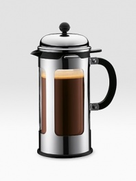 A elegantly modern French press coffee maker from the renowned Danish company, designed in borosilicate double-wall glass encased in stainless steel to protect the glass and ensure that it's completely spill-proof. A silicone gasket connects the lid and glass to help maintain the heat of the coffee even longer.8-cup/34-oz. capacityIncludes 0.25-oz.