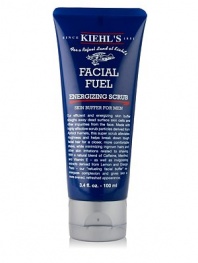 Facial Fuel Energizing Scrub Skin Buffer for Men. This vitamin enriched skin polisher sloughs away dead skin cells and other impurities with natural ingredients such as apricot kernels, caffeine, menthol, vitamin E, lemon and orange peel extract. Creates a smoother, more even-toned look Invigorates and refreshes skin Breaks down tough hair for a closer shave Minimizes ingrown hairs 3.4 oz.
