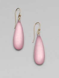 From the Lucite Collection. Elegantly sleek drops of hand-sculpted, hand-painted Lucite in soft pink on graceful wires.LuciteGoldtoneLength, about 1¾Ear wireMade in USA