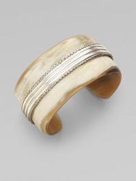 From the Bedeg Collection. Exotic horn features a shimmering stripe of sterling silver.Horn Sterling silver Width, about 1½ Diameter, about 2½ Made in BaliPlease note: There may be color variations due to the unique nature of buffalo horn. 
