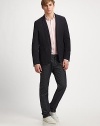 Lightweight, structured blazer with a casual sensibility, in a modern-fitting silhouette.ButtonfrontChest welt, waist flap pocketsAbout 28 from shoulder to hemCottonDry cleanImported