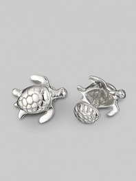 Refined reptiles, elgantly sculpted of sterling silver with a shell-design t-back. Turtle, length, about 1 Shell back diameter, about ¾ Made in USA