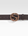 Leather belt with interlocking G wood buckle. Wood-covered palladium buckle 1.6 wide Made in Italy 