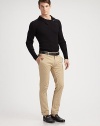 The pinnacle of Italian craftsmanship, our trim-fitting sweater is crafted in a sleek rib knit from a luxurious blend of linen, cashmere and silk yarns and finished with an asymmetrical buttoned placket for modern sophistication.TurtleneckClean-finished hem60% linen/28% cashmere/12% silkDry cleanImported