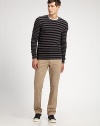 A classic crewneck pullover in wide, bold stripes and the luxury of pure cashmere.Ribbed crewneck Long sleeves with ribbed cuffs Ribbed hem Cashmere Dry clean Imported