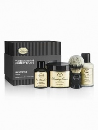 The 4 Elements of The Perfect Shave® combine The Art of Shaving's aromatherapy-based products, handcrafted accessories and expert shaving technique to provide optimal shaving results while helping against ingrown hairs, razor burn, and nicks and cuts. The Full Size Kit offers 2 oz. Pre-Shave Oil, 5 oz. Shaving Cream, 4 oz. After-Shave Balm, and a Pure Badger Black Shaving Brush.