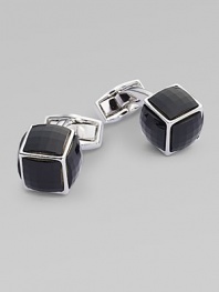 Discretely dazzling, each face of these cufflinks have a square multi-faceted Swarovski element crystals with the whale tail positioned on the 6th face.Rhodium-plated metalAbout ½ diam.Made in the United Kingdom