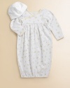 An adorable long-sleeved gown is rendered in soft, cotton jersey with a sweet duck print.Cross-wrap necklineLong sleevesPullover styleGathered empire waistElastic bottom bandCottonMachine washImported