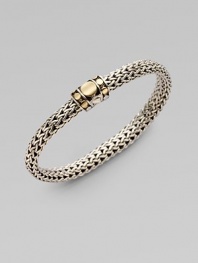 From the Dot Collection. An elegant, flexible braid of sterling silver, with an 18k gold-accented dot design clasp.Sterling silver 18k yellow gold Length, about 7¼ Push-lock clasp Made in Bali