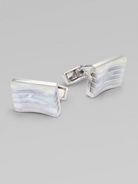 A sophisticated sartorial design in highly polished sterling silver inlaid with stripes of mother-of-pearl detail. T-backing About ½ wide Imported 