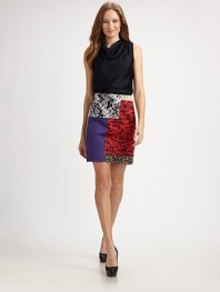 Colorblocked details meet a dynamic print to create a chic skirt with a classic silhouette. Back dartsBack zipperFully linedAbout 19 long97% cotton/3% elastaneDry cleanImportedModel shown is 5'11 (180cm) wearing US size 4. OUR FIT MODEL RECOMMENDS ordering true size. 
