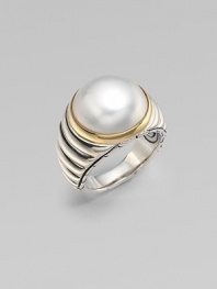From the Bedeg Collection. A richly ribbed band of gleaming sterling silver topped with a lustrous mabé pearl framed in 18k gold.White pearlSterling silver and 18k yellow goldDiameter, about ½Imported