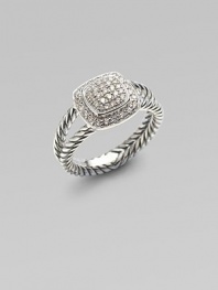 From the Petite Albion Collection. A sparkling tiered cushion of pavé diamonds atop a split shank twisted cable band. Diamonds, 0.34 tcw Sterling silver About ½ square Made in USA