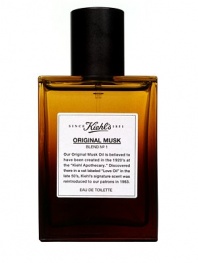 This modern version of our classic signature scent is based on the unique blend that is Kiehl's Musk. Our special Musk recipe begins with an initial creamy, fresh citrus burst of Bergamot Nectar and Orange Blossom...followed by a soft floral bouquet of Rose, Lily, Ylang-Ylang and Neroli. Finally, Original Musk Eau de Toilette dries down to a warm, sensual Oriental finish of Tonka Nut, White Patchouli and, of course, Musk...the soul of this distinctively modern scent. 1.7 oz. 