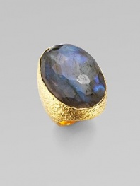 A large, faceted labradorite piece that is sure to make a statement. LabradoriteGoldtoneWidth, about 1¼Made in USA