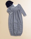 An adorable long-sleeved gown is rendered in soft, striped cotton jersey.Cross-wrap necklineLong sleevesPullover styleGathered empire waistElastic bottom bandCottonMachine washImported
