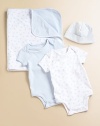 A pack of two adorable bodysuits rendered in ultra-soft printed cotton jersey.Envelope necklineShort sleevesBottom snapsPrinted tag to prevent skin irritationCottonMachine washImported Please note: Number of snaps may vary depending on size ordered. 