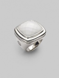 From the Albion Collection. Richly faceted, a creamy cushion of white agate sits within a smooth setting and band of sterling silver with rope-textured detailing. White agate Sterling silver About 1 square Made in USA