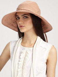 A lightweight style with a pretty swirl applique accented brim and an adjustable tie. CottonOuter adjustable tieBrim, about 4¾Imported 