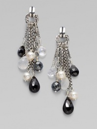 From the Bijoux Collection. A cluster of pretty onyx, hematite and cultured freshwater pearls that dangle on sterling silver chains. Onyx, hematite and cultured freshwater pearlsSterling silverDrop, about 2¼Post backImported 