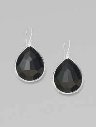 A large faceted drop of black onyx in a sterling silver setting.Black onyx Sterling silver Length, about 1 Width, about ¾ Earwires Imported 