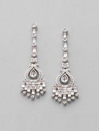 EXCLUSIVELY AT SAKS. Exquisite sparkle with a vintage look, combining cubic zirconia and crystals in a stylized rhodium-plated setting. Cubic zirconia and crystal Rhodium plated Drop, about 2 Post back Imported