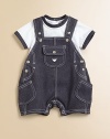 Charming shortall in soft denim with bold snaps