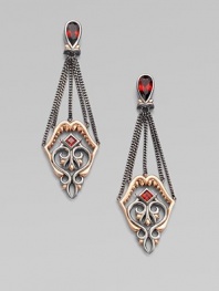 From the Les Dents de la Mer Collection. A golden shark jaw, jagged teeth and all, becomes a delightful design element in these graceful filigree earrings that hang from garnet teardrops and blackened chains.Red garnetRose goldplated sterling silver and black rhodium-plated sterling silverLength, about 2¾14k gold post backImported