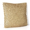 A touch of glimmer brings evening glamor to any bed with this Donna Karan decorative pillow in a detailed interlocking bead pattern on gold leaf hue silk.
