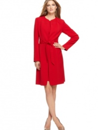 Make a smart statement in Calvin Klein's belted jacket and sheath dress ensemble. This red suit is sure to make an impression!