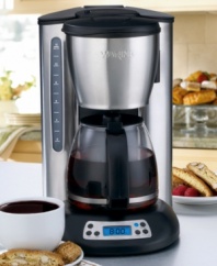 Wake up to the intoxicating smell of freshly brewed coffee with Waring's 12-cup coffee maker. Set the coffee maker up to 24 hours in advance so you get your pick-me-up right when you need it most, and if you just can't wait, the pause feature lets you pour a cup mid-brew.  Limited 1-year warranty. Model CMS120.
