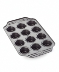 Don't stop at just a dozen – once you get going, you'll want to bake more tasty mini muffins to go around! The heavyweight pan is treated with a nonstick coating that resists scratching, and features oversized handles that provide the perfect grip. Limited lifetime warranty.