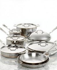 Cookware for true connoisseurs, this stunning set would feel at home in any of the world's best kitchens. A shining culinary achievement, this collection features innovative five-ply construction that combines the superior performance of copper with the cleaning ease of stainless steel. It's like rediscovering cooking all over again! Lifetime warranty.