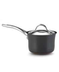 It all boils down to this! The Anolon Nouvelle saucepan delivers expert-grade results with layer upon layer of premium cooking material: ultra-reactive copper is encapsulated by two layers of aluminum and finished with an impact-bonded stainless steel cap. Limited lifetime warranty.